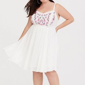 Torrid white gauze embroidered dress